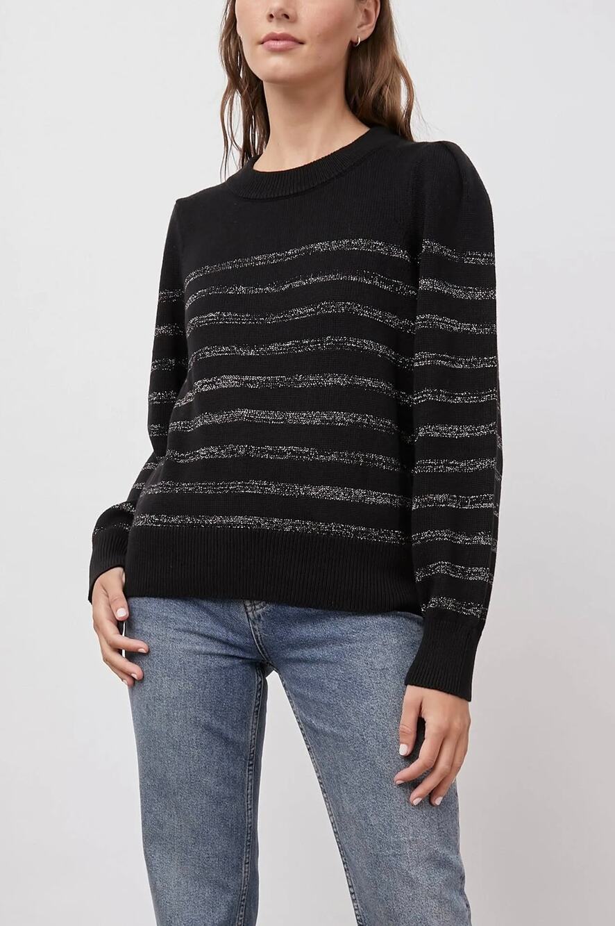 RAILS Women's Allegra Black Metallic Stripe Cotton Cashmere Sweater